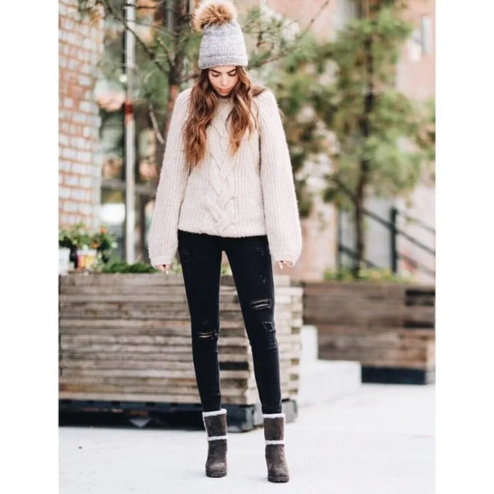 $479 Frye Jen Shearling Fur Beige/Tan Short Real Suede Heeled Zip Up AnkleBootie - Picture 6 of 16